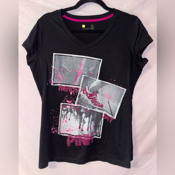 Xersion Tops - Xersion Black Tee with Pink Trim